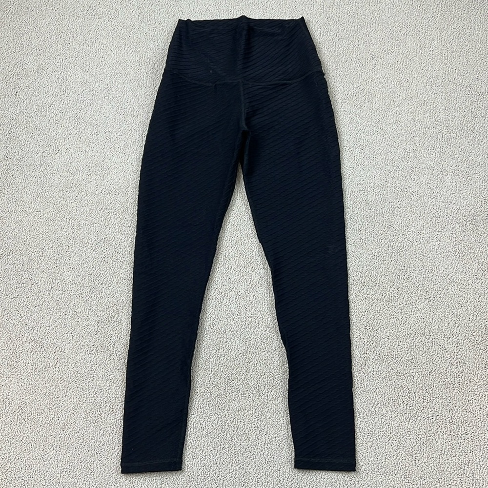 Born Primitive Womens Textured Leggings Black Ruched Back Seam 24 CrossFit
